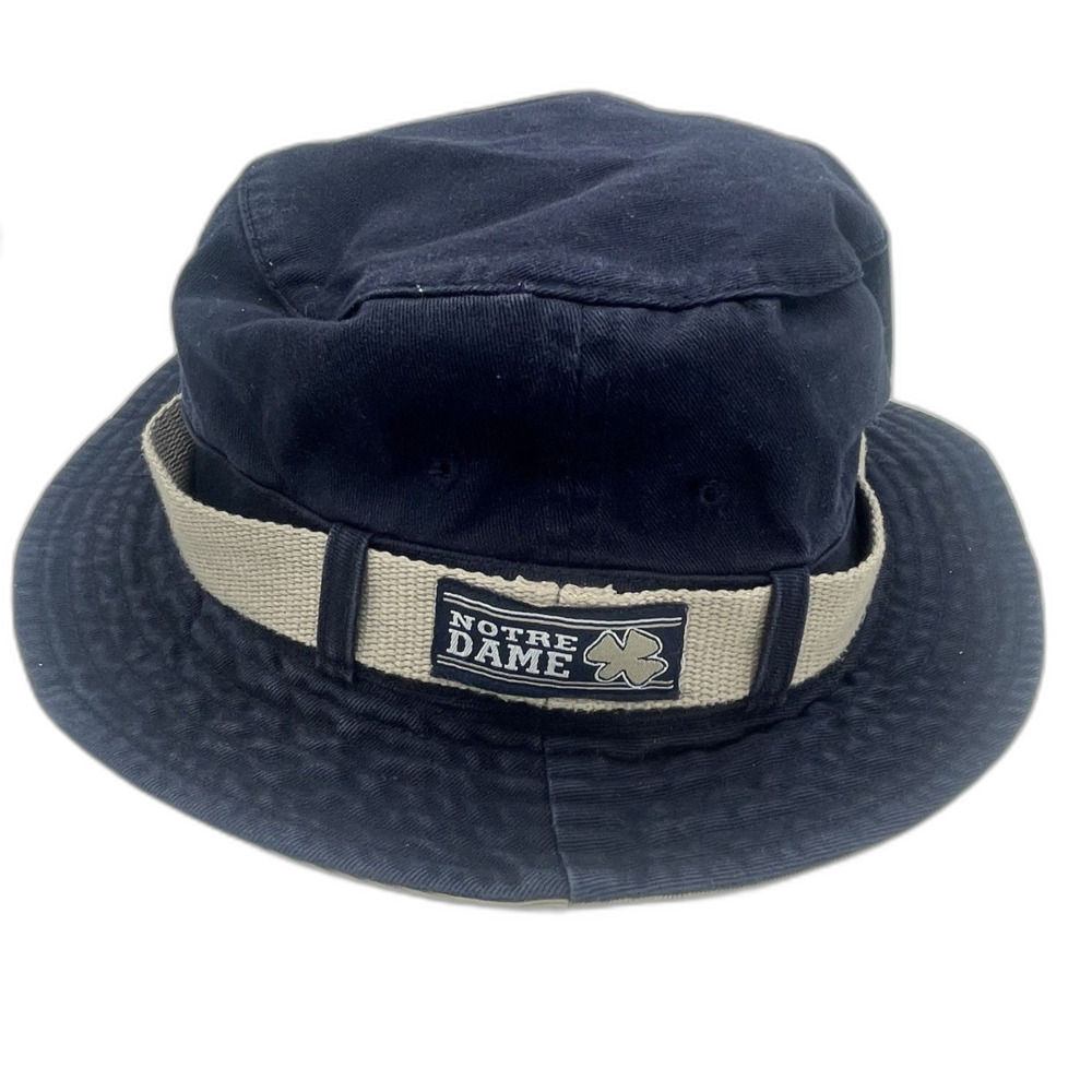 Vintage 90s Notre Dame Bucket Hat Navy Blue Crable Sportswear Fighting Irish